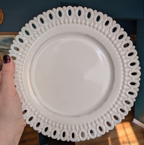 Westmoreland-style Decorative Milk Glass Plate - Eyelet Edge - Set of 2 - Picture 8 of 9